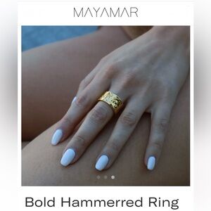 Heavy plating of 24K Gold Bold Hammered Gold Ring